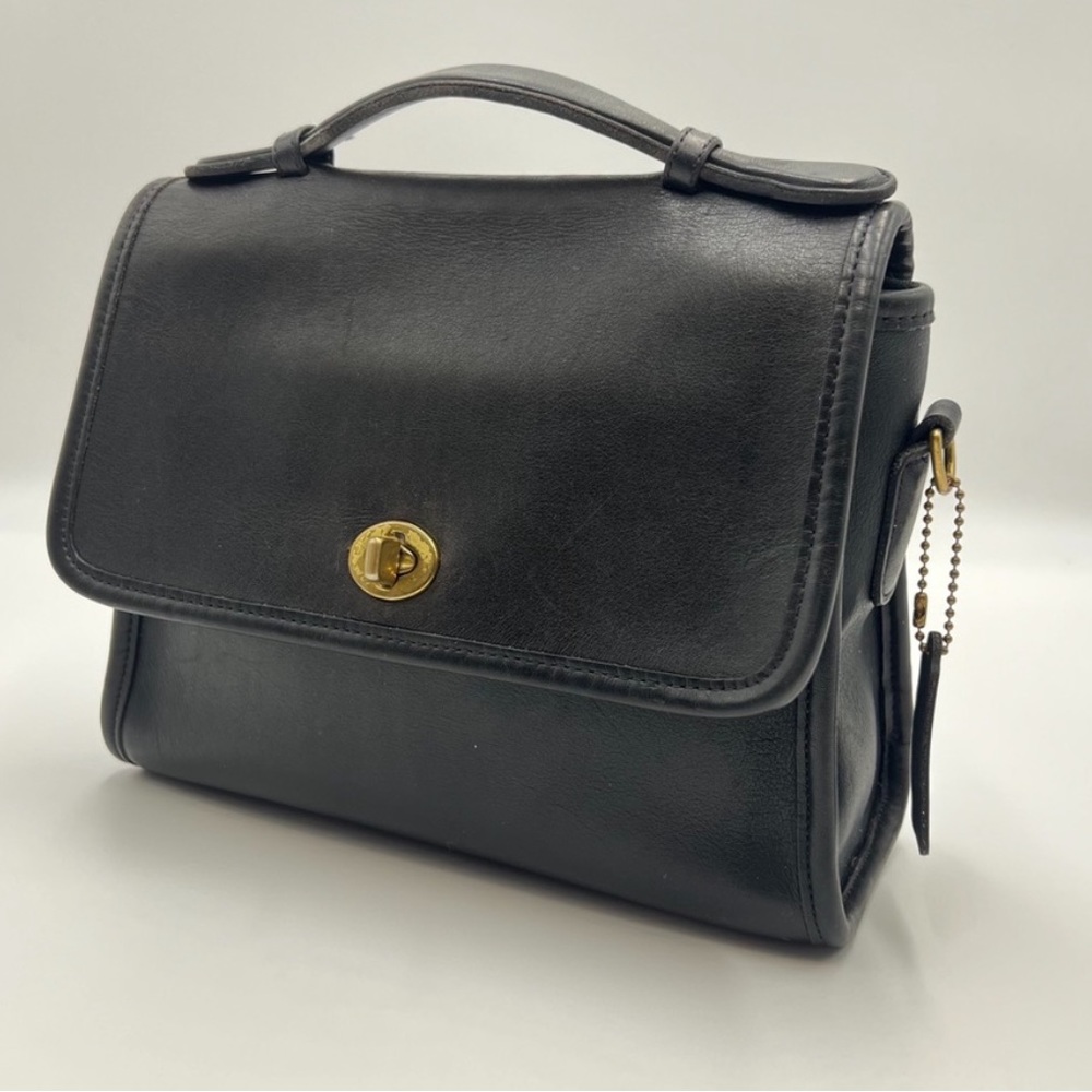 Coach Court Vintage Black Glove Tanned Leather Turnlock Bag 9870 - Picture 7 of 11